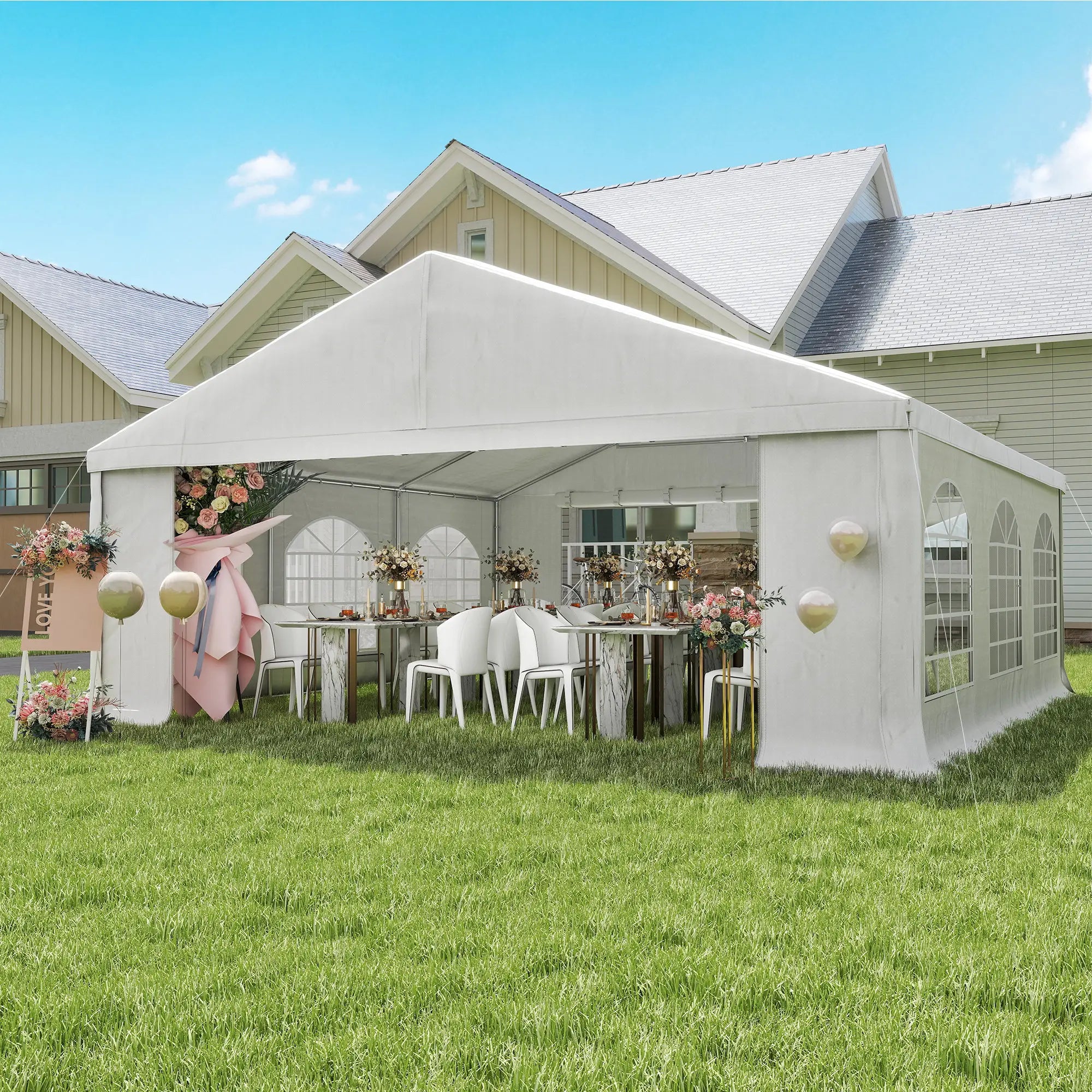 20' x 20' Heavy-Duty Wedding Tent, Outdoor Party Canopy With Sidewall, White Canopy Tents at Gallery Canada