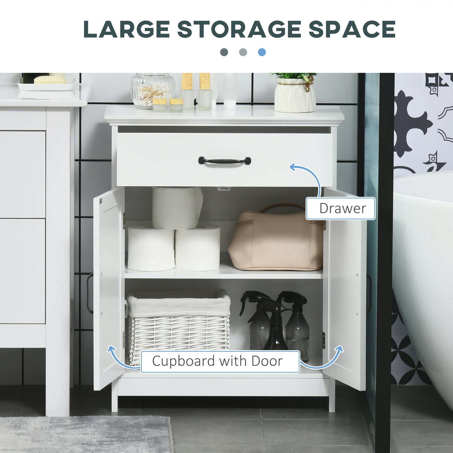 3-Piece Bathroom Furniture Set, Modern Bathroom Storage Cabinet with Drawers and Shelves, Tall and Small Floor Cabinets, Wall-mounted Medicine Cabinet, White at Gallery Canada