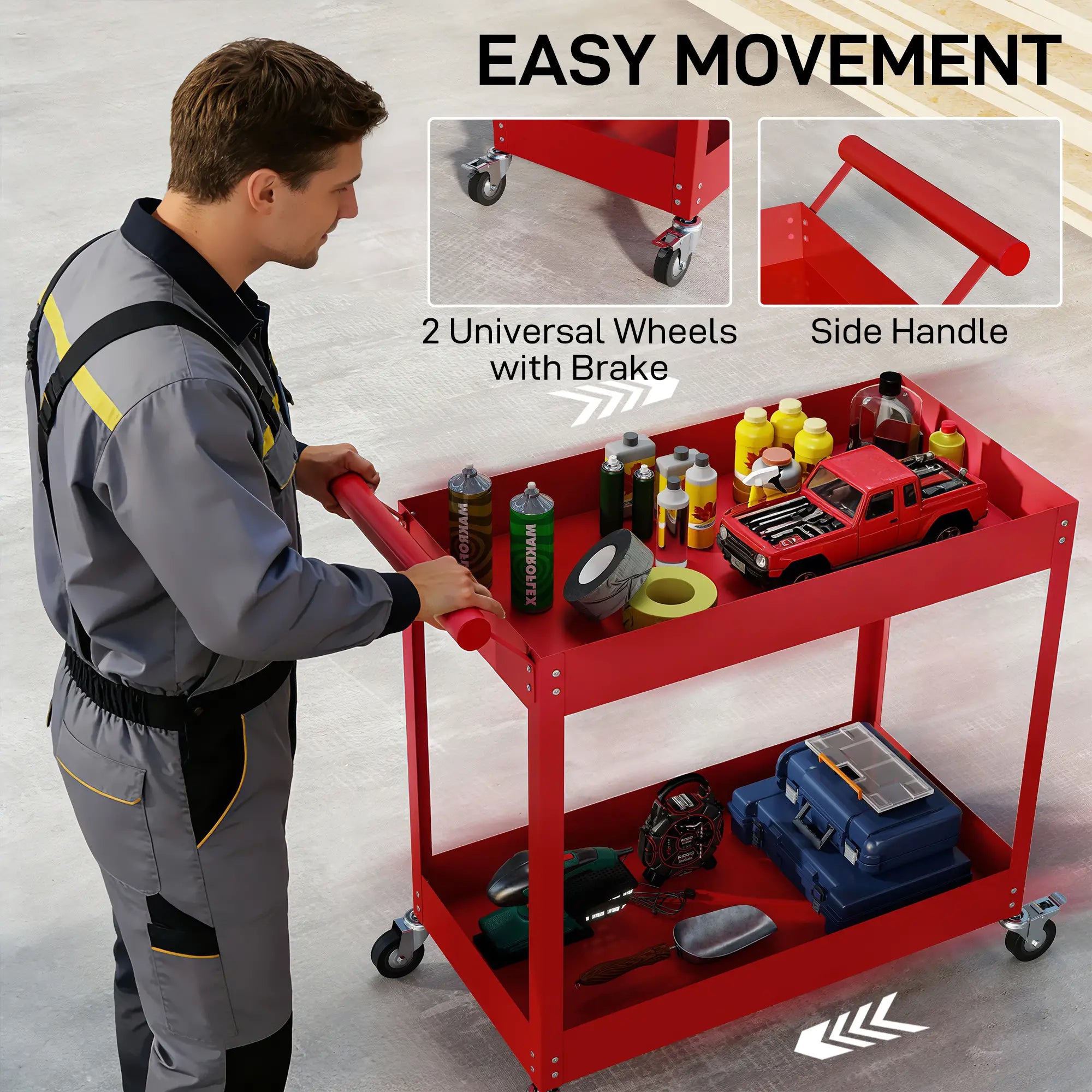 2 Tier Rolling Tool Cart With Wheels, Red Tool Organizers at Gallery Canada
