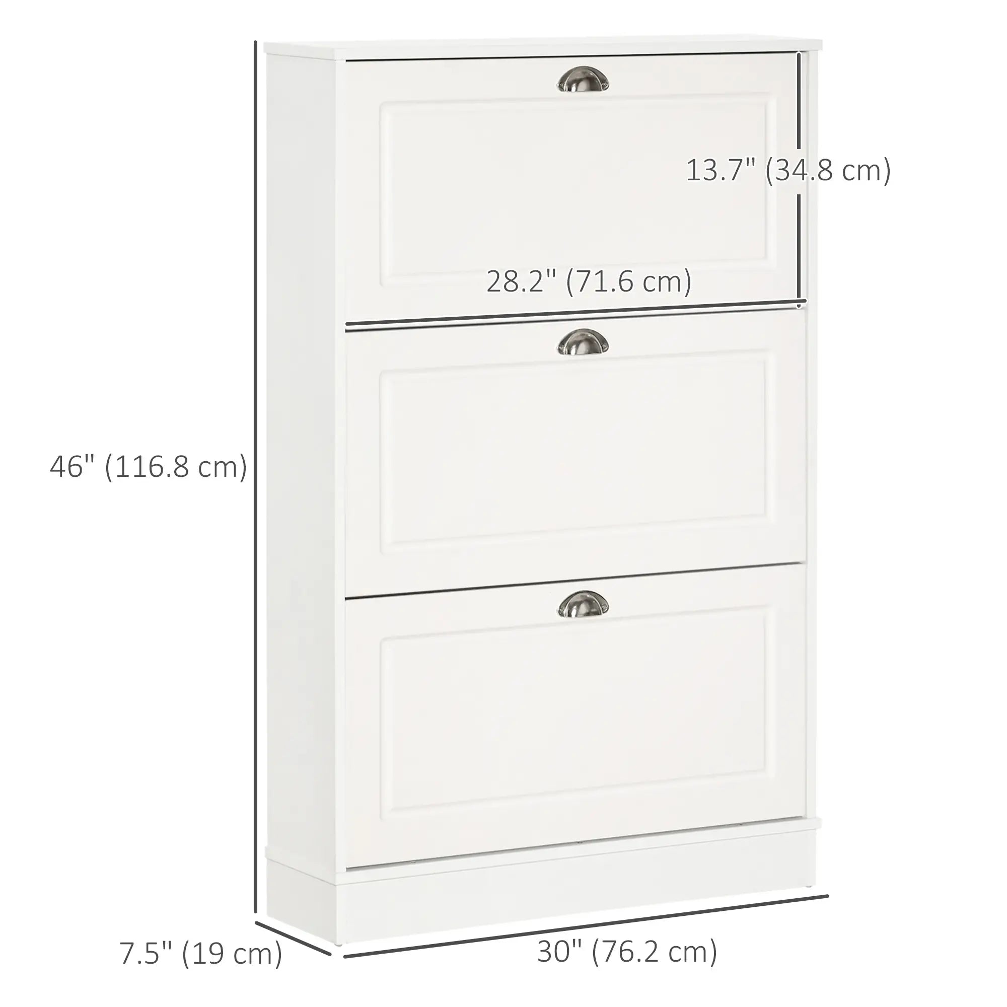 Shoe Cabinet, 3 Flip Drawers, Narrow, Holds 12 Pairs, White Shoe Storage Cabinets & Racks at Gallery Canada