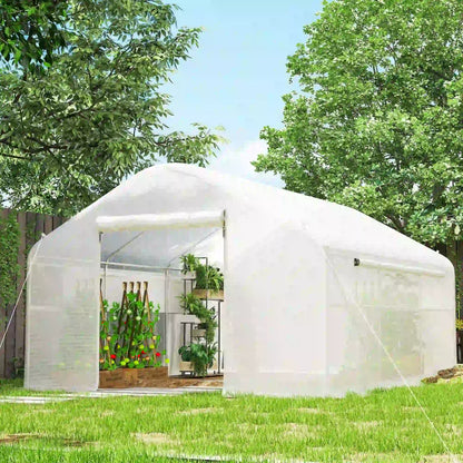 Walk-in Tunnel Greenhouse, Galvanized Steel Frame, 13' x 10' x 6.5', White