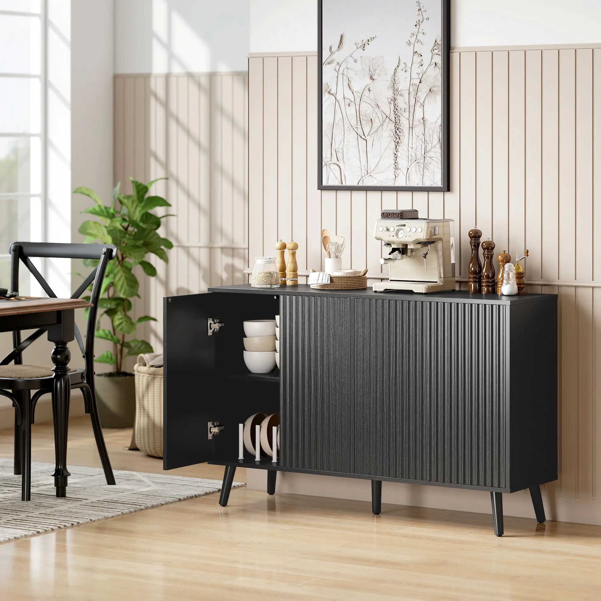 Buffet Cabinet with Storage, Modern Fluted Sideboard, Black Bar Cabinets at Gallery Canada