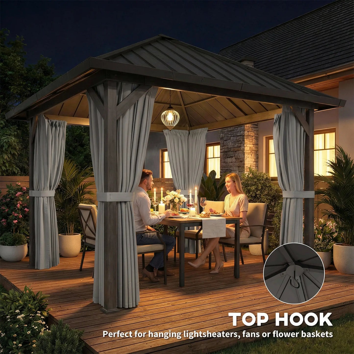 10' X 10' Hardtop Gazebo With Steel Roof, Netting & Curtains, Steel Gazebos at Gallery Canada