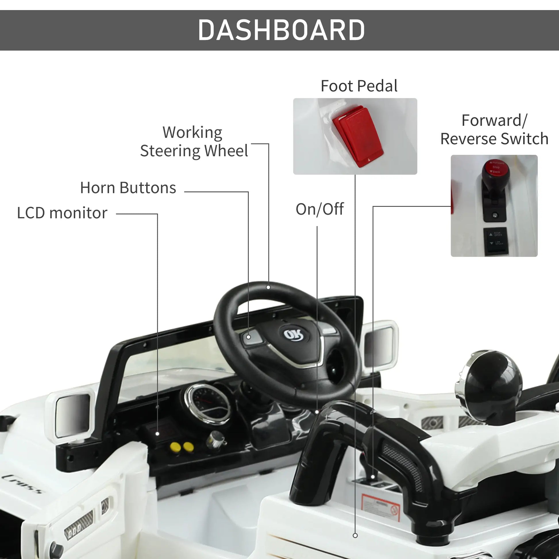 12V Kids Electric Ride On Car, Remote Control, White Electric Toy Cars at Gallery Canada