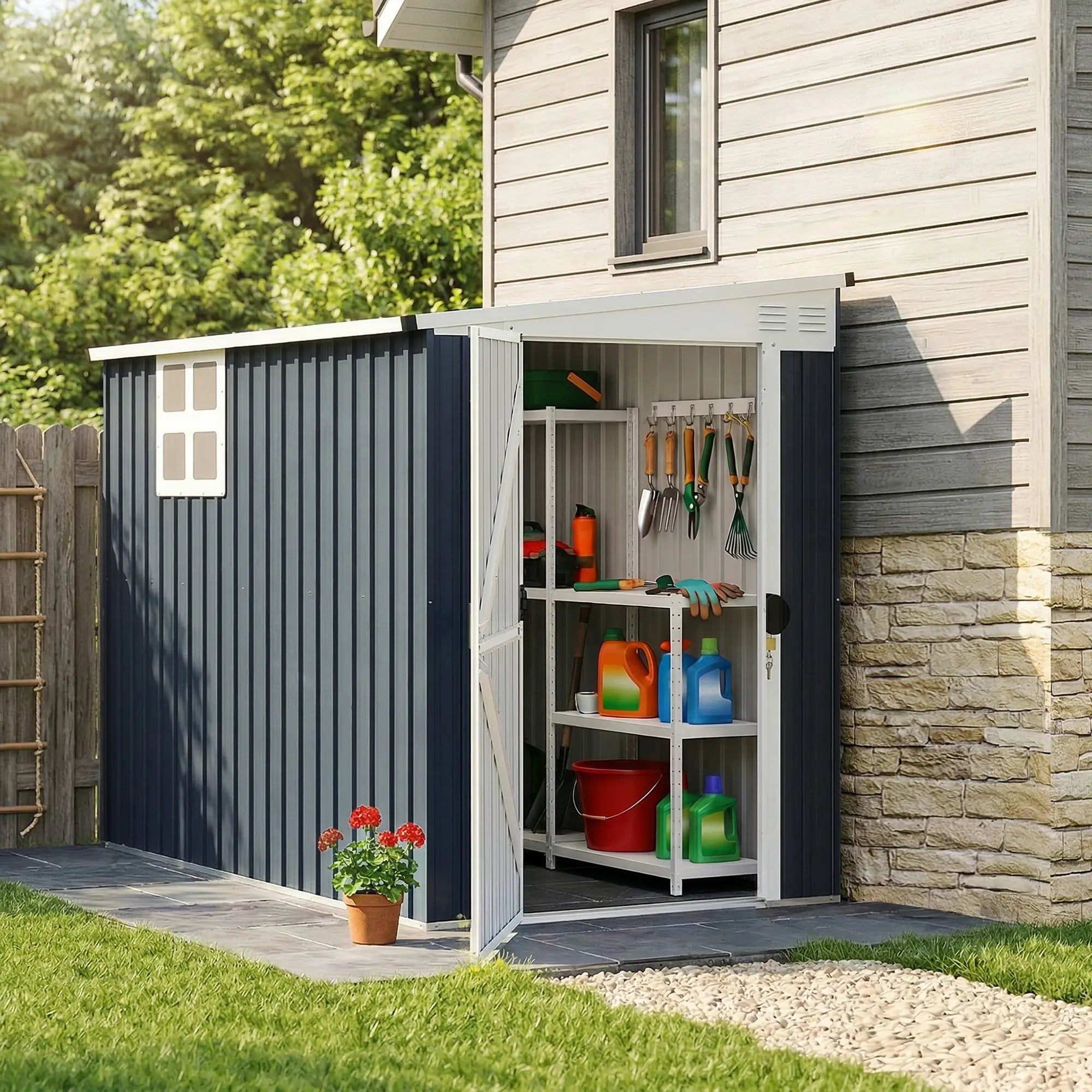 4' x 8' Metal Garden Shed, Outdoor Storage with Window, 2 Vents, Lockable Door Sheds at Gallery Canada