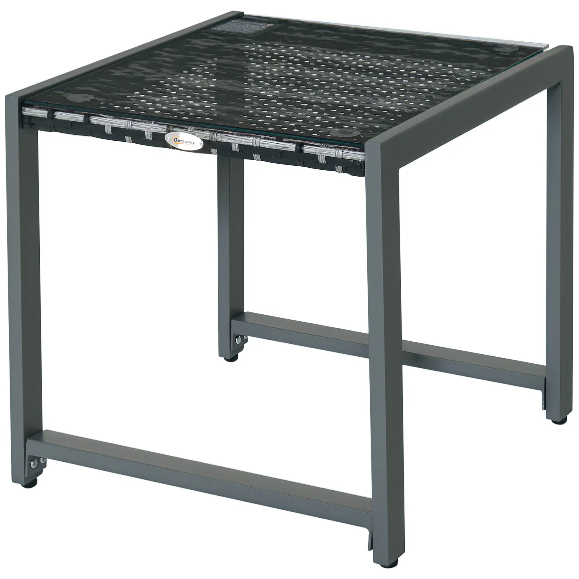 Rattan Coffee Table, Wicker Patio Side Table, Tempered Glass Top, Aluminum Frame, Gray Patio Side Tables Grey at Gallery Canada