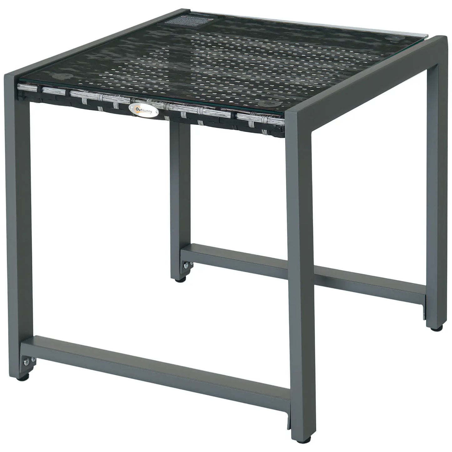 Rattan Coffee Table, Wicker Patio Side Table, Tempered Glass Top, Aluminum Frame, Gray Patio Side Tables Grey at Gallery Canada