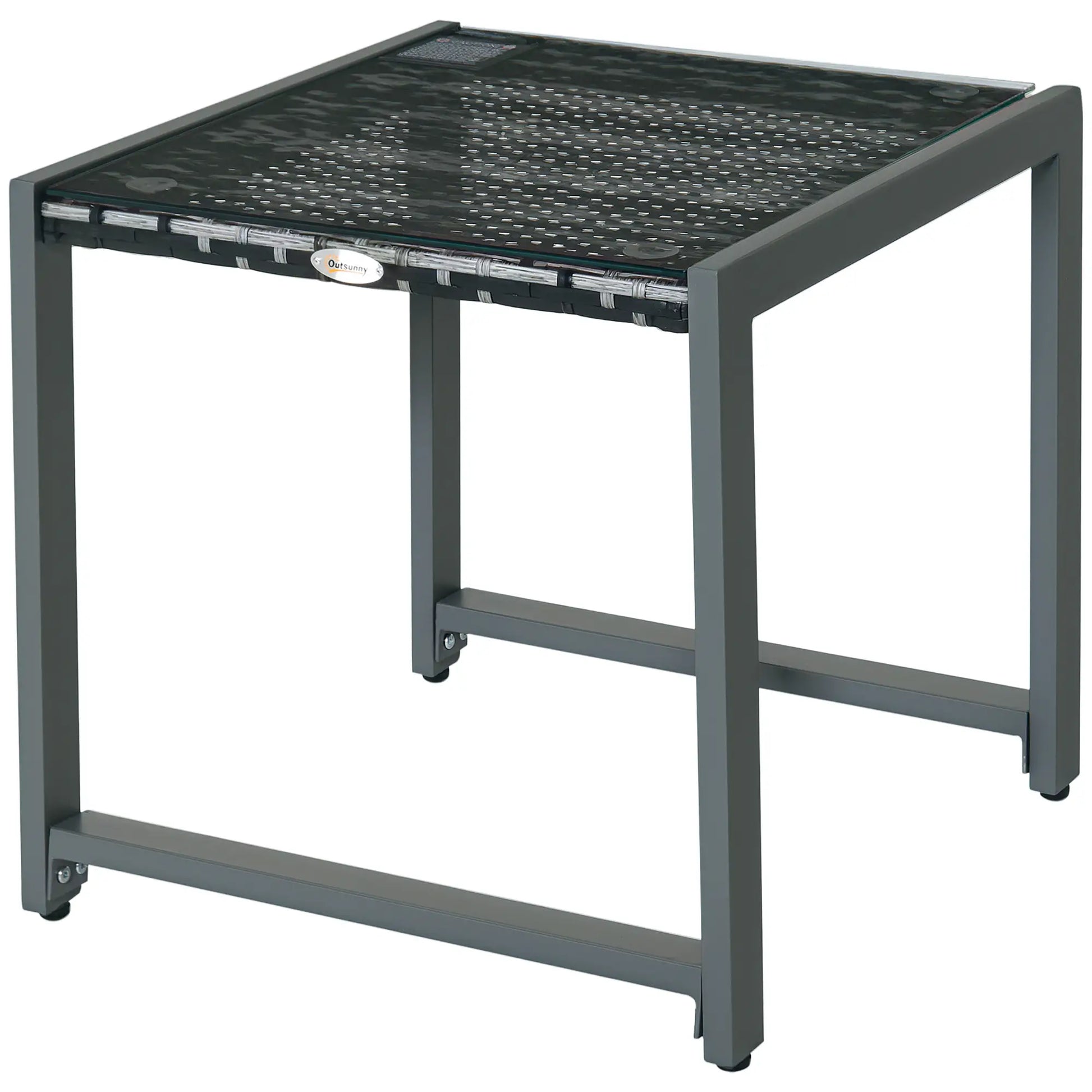 Rattan Coffee Table, Wicker Patio Side Table, Tempered Glass Top, Aluminum Frame, Gray Patio Side Tables Grey at Gallery Canada