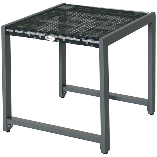 Rattan Coffee Table, Wicker Patio Side Table, Tempered Glass Top, Aluminum Frame, Gray Patio Side Tables Grey at Gallery Canada
