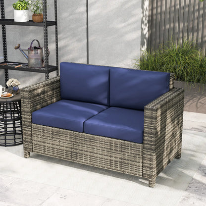 Wicker Outdoor Sofa, All Weather Patio Loveseat With Cushions, Dark Blue Patio Furniture Sets at Gallery Canada