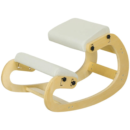 Ergonomic Kneeling Chair, Adjustable Rocking Wood Stool, Cream White Office Chairs Cream at Gallery Canada