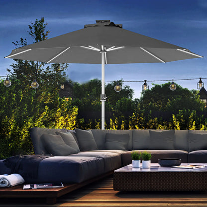 LED Patio Umbrella, Solar USB Charging, 4 Lighting Modes, Charcoal Grey Sun Umbrellas at Gallery Canada