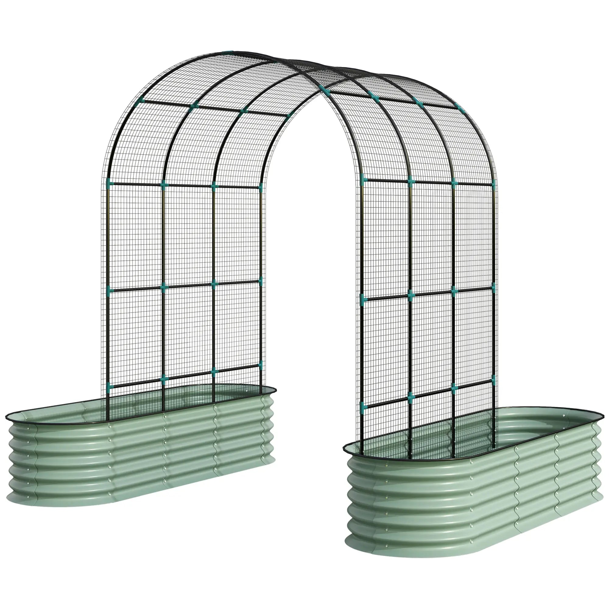 Galvanized Raised Garden Bed With Arch Trellis, Metal Planter Box Galvanized Planter Boxes Light Green at Gallery Canada