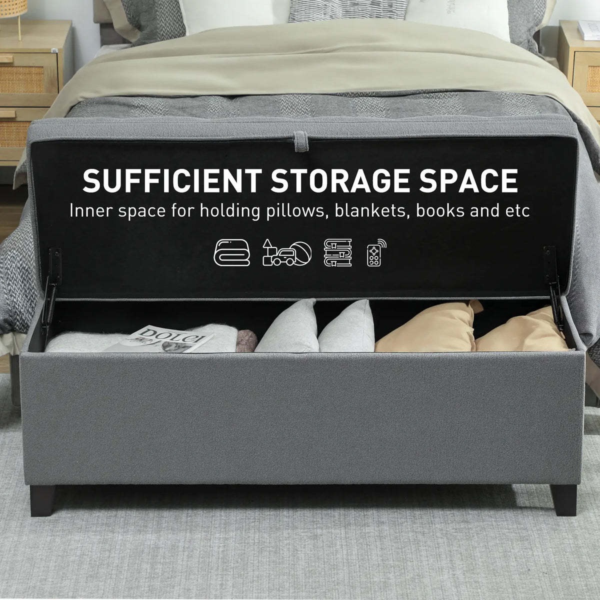 Storage Ottoman Bench, Foot Rest, 47 Inches, Dark Grey Storage Ottomans & Benches at Gallery Canada