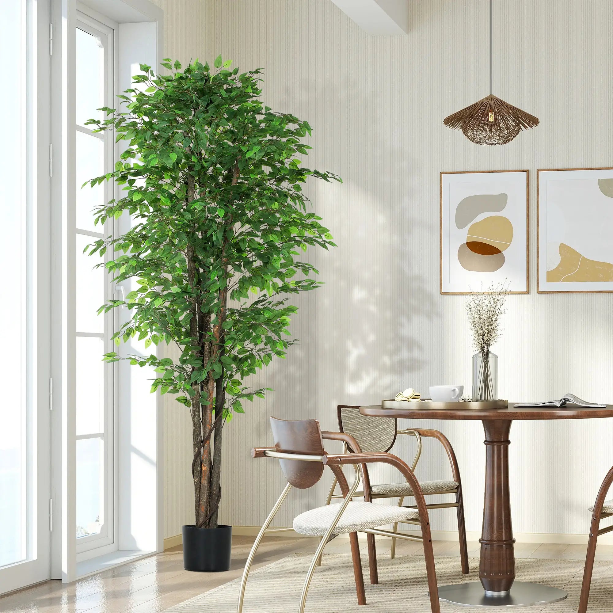 8ft Tall Artificial Silk Ficus Tree, 2520 Leaves in Pot, Home Office Decor Artificial Trees at Gallery Canada