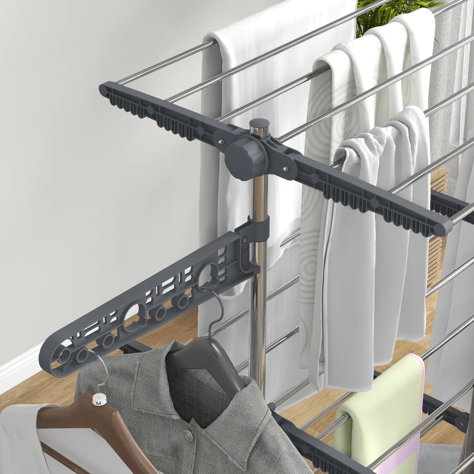 3-Tier Foldable Clothes Drying Rack, Stainless Steel, 6 Castors, Grey Bath Accessories at Gallery Canada