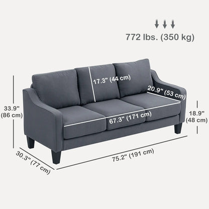 3 Seater Sofa, Modern Pocket Spring Couch, Linen Upholstered, Charcoal Grey 3-Seater Sofas at Gallery Canada