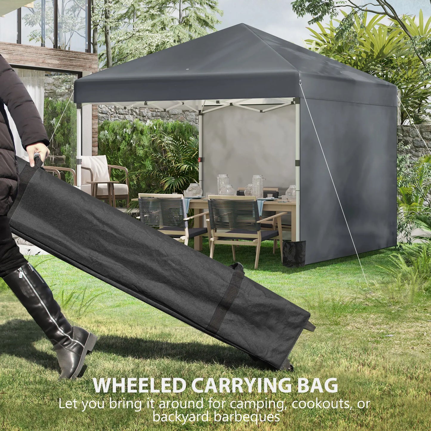 10' x 10' Pop Up Canopy, Sidewalls, Roller Bag, Adjustable, Dark Grey Pop Up Canopies at Gallery Canada