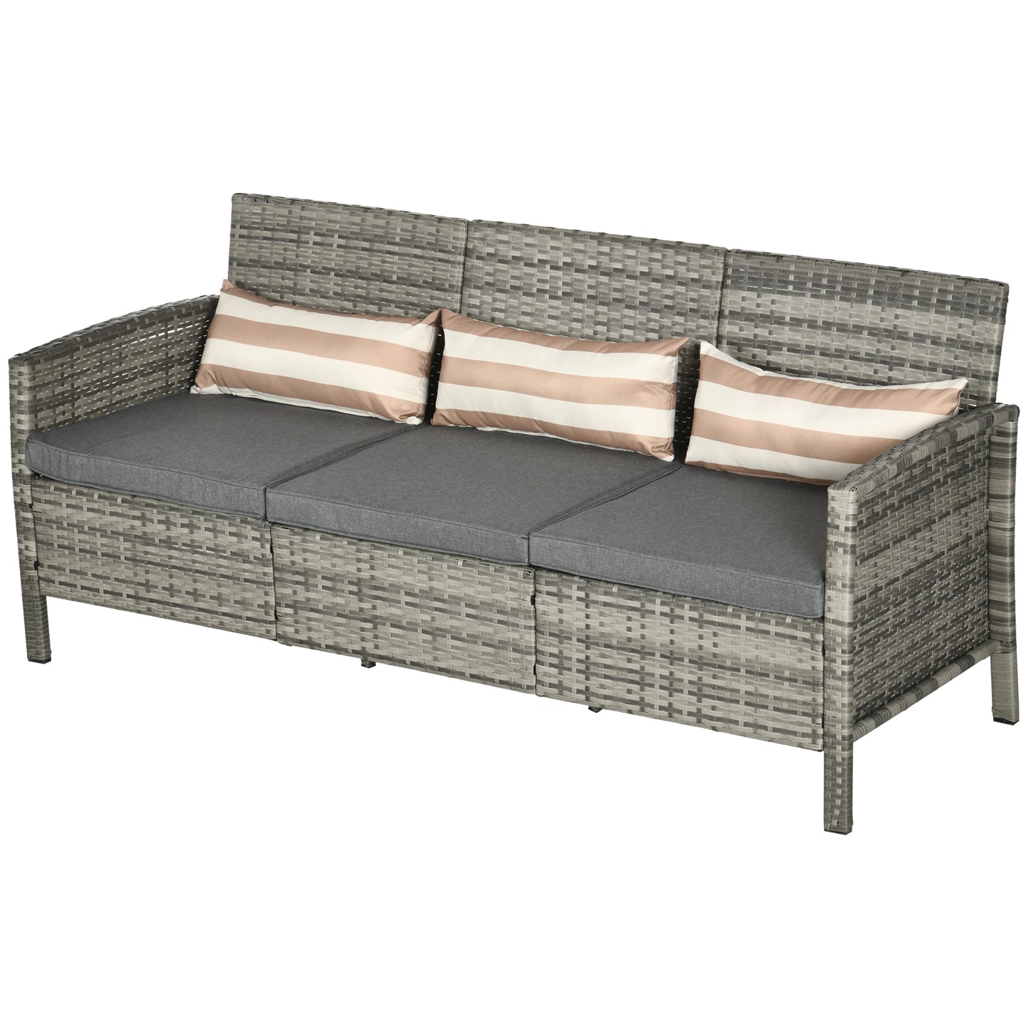 3-Seater Wicker Sofa, PE Rattan Outdoor Couch, Removable Cushions, Grey Patio Furniture Sets Grey Rattan, Grey Cushion at Gallery Canada