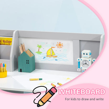 Kids Desk and Chair Set, 2Pcs, with Whiteboard, Storage, Grey Kids Desk Sets at Gallery Canada
