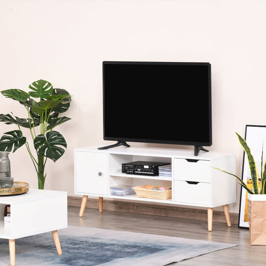 TV Stand for TVs up to 50", TV Cabinet with Shelves, Drawers and Cable Hole, Entertainment Unit for Living Room, White - Gallery Canada
