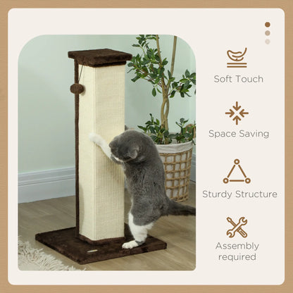 32" Tall Cat Scratching Post, Sisal Scratcher with Hanging Ball, Brown Cat Posts at Gallery Canada
