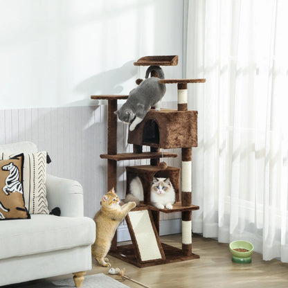 54" Cat Tree, Multi-Level Tower With Scratching Posts, Light Brown