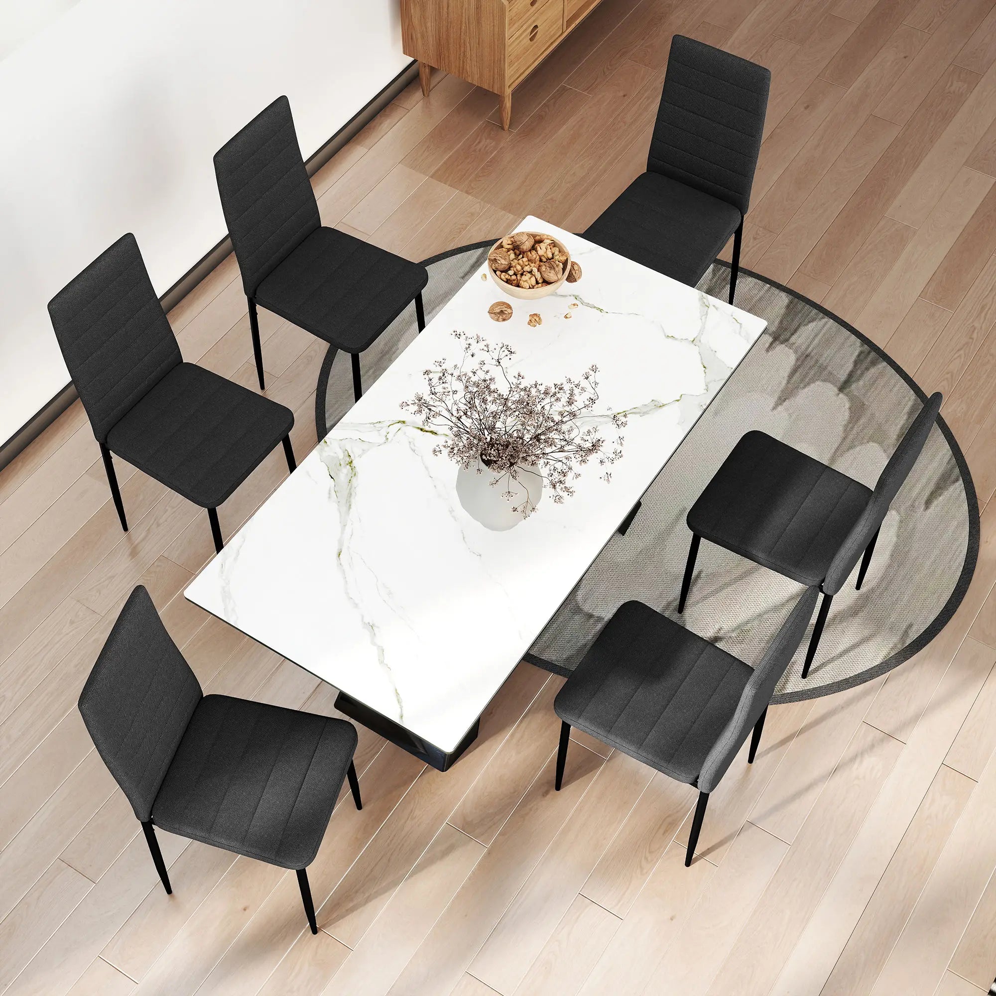 Modern High Back Dining Chairs, PU Leather Upholstered, Set of 6, Black Dining Chairs at Gallery Canada