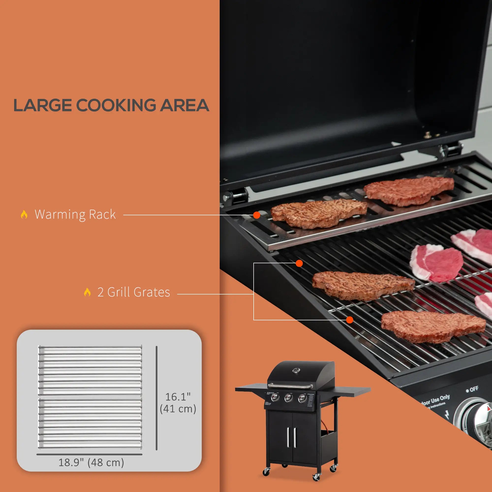 3 Burner Portable Gas Grill, With Wheels And Warming Rack, Black Propane Gas Grills at Gallery Canada