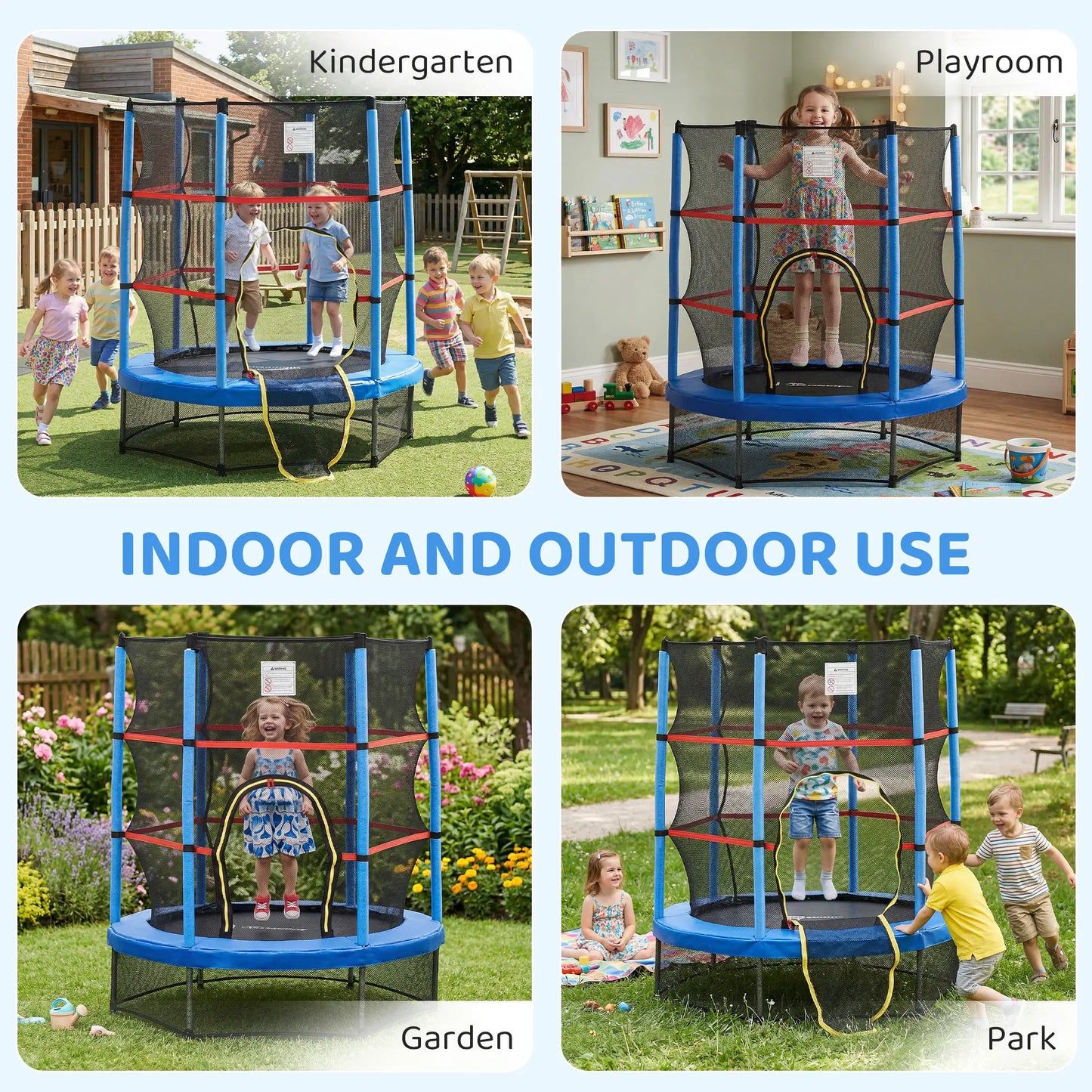 55" Kids Trampoline with Enclosure Net, Indoor/Outdoor, Age 3-6, Blue Trampolines at Gallery Canada