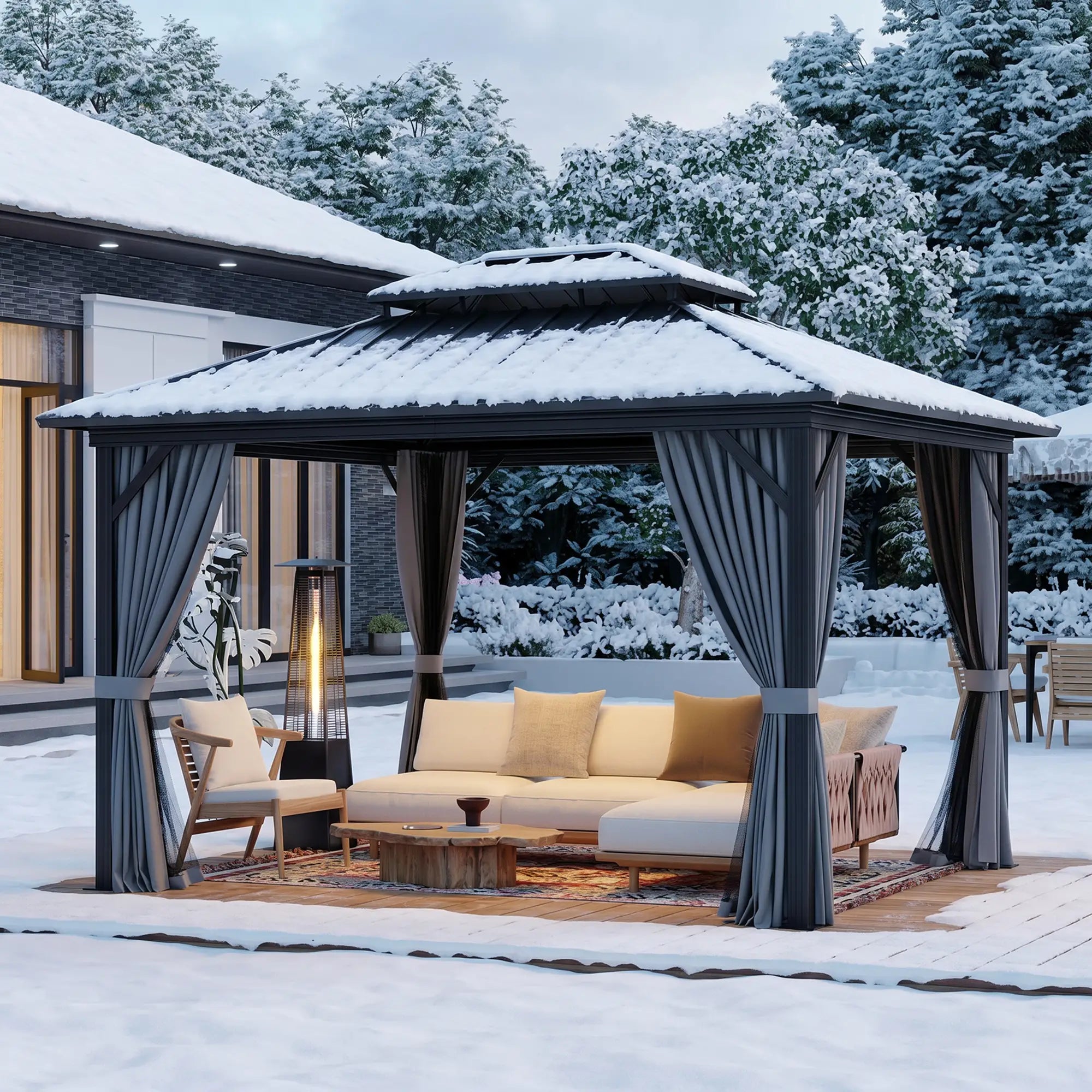 10' x 12' Hardtop Gazebo, Sun Shelter, Metal Roof, Mosquito Net, Light Grey Gazebos at Gallery Canada