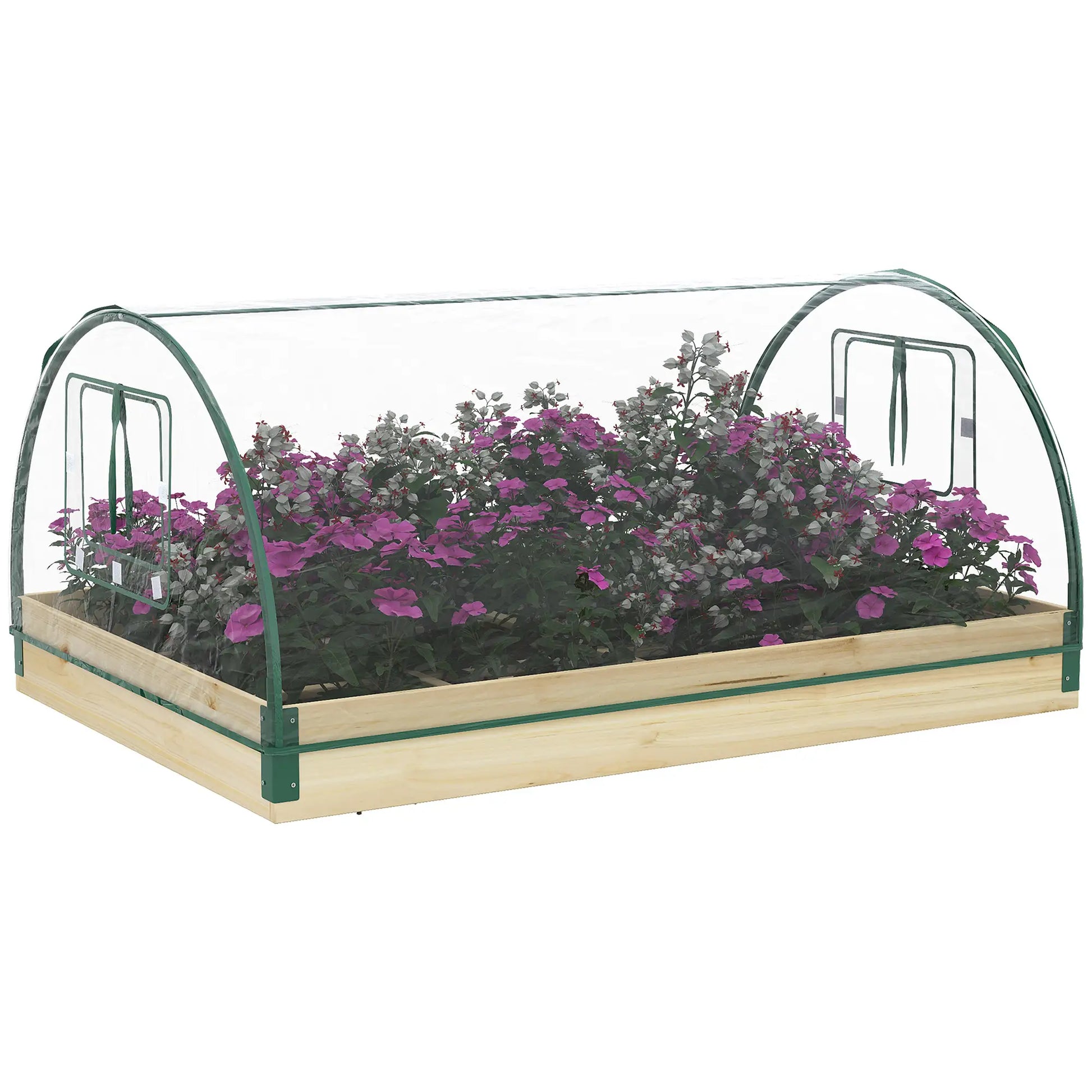 12 Pocket Raised Garden Bed, Greenhouse with Roll Up Windows, 4' x 3' x 2', Natural Wood Raised Garden Beds at Gallery Canada