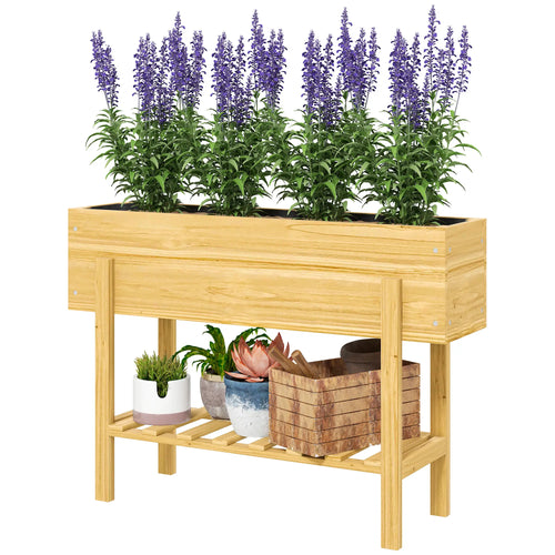 Raised Garden Bed With Legs, Elevated Planter With Storage Shelf, Natural Wood