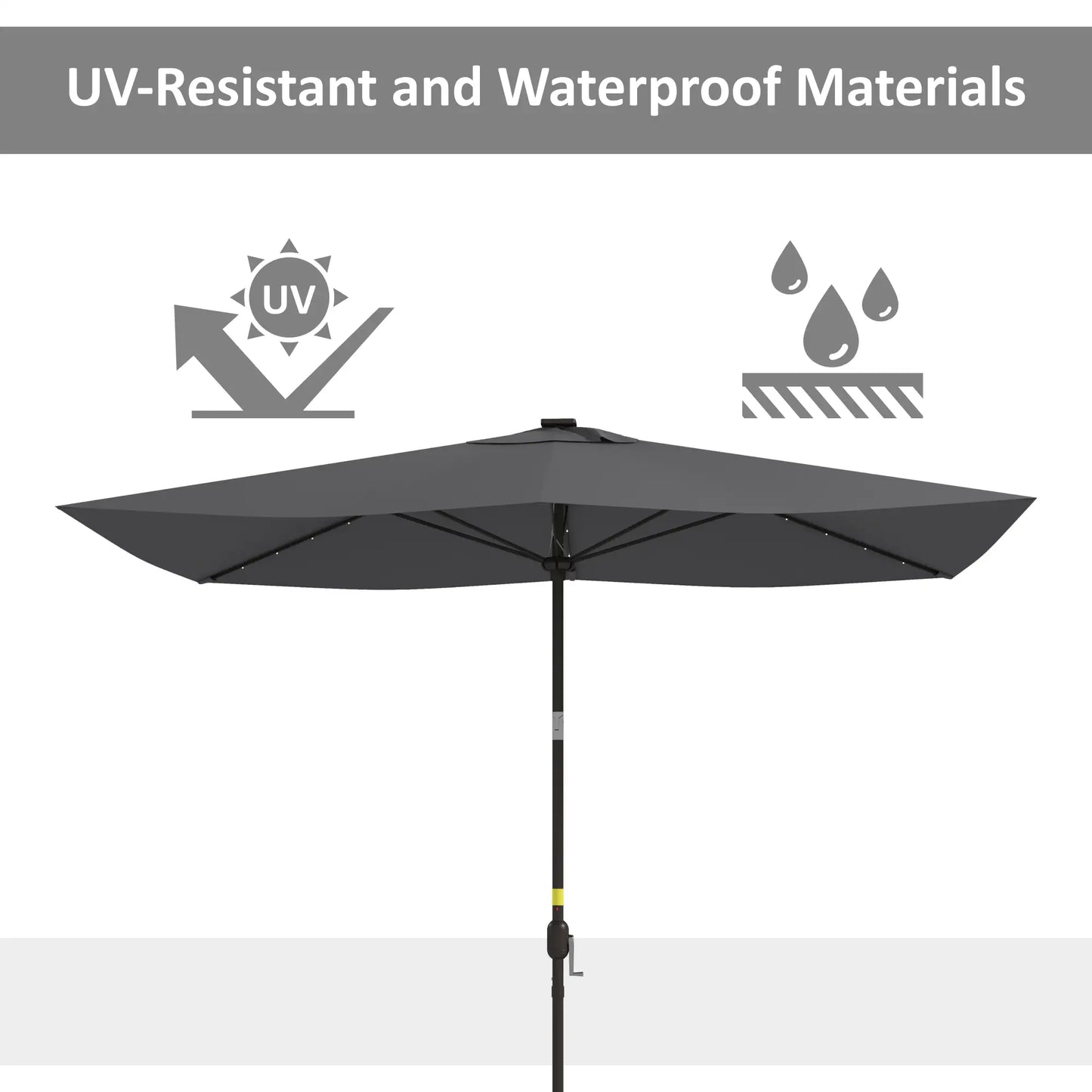 6.5x10ft Dark Grey Tilt Aluminum Patio Umbrella, Solar Powered LEDs, Dark Grey Sun Umbrellas at Gallery Canada