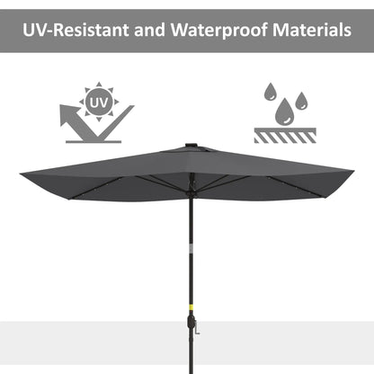 6.5x10ft Dark Grey Tilt Aluminum Patio Umbrella, Solar Powered LEDs, Dark Grey Sun Umbrellas at Gallery Canada