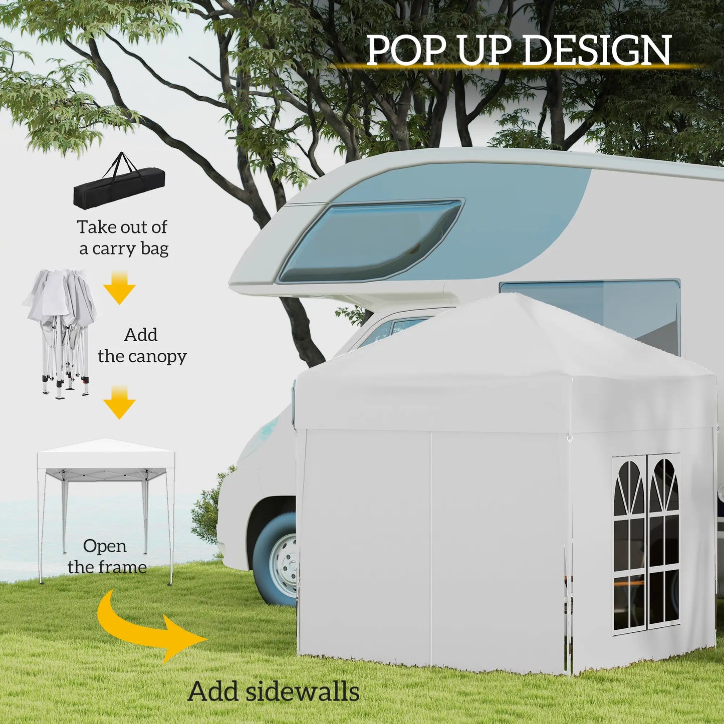 6.6'x6.6' Pop Up Canopy Tent, Instant Sun Shelter, White Pop Up Canopies at Gallery Canada