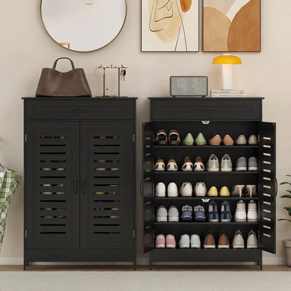 Shoe Cabinet With Louvered Doors, Drawer, Adjustable Shelves, Black Shoe Storage Cabinets & Racks at Gallery Canada