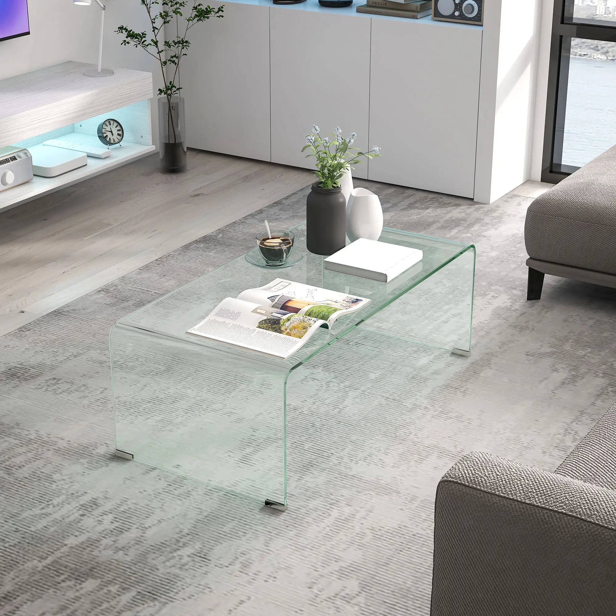 Clear Glass Coffee Table, Modern Rectangle Living Room Center Table, Safe Rounded Edges Coffee Tables at Gallery Canada