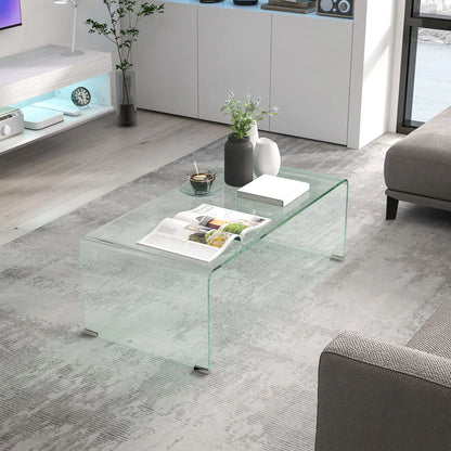Clear Glass Coffee Table, Modern Rectangle Living Room Center Table, Safe Rounded Edges Coffee Tables at Gallery Canada