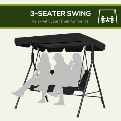 3-Seater Outdoor Porch Swing, Adjustable Canopy, Black Patio Swings with Stand at Gallery Canada