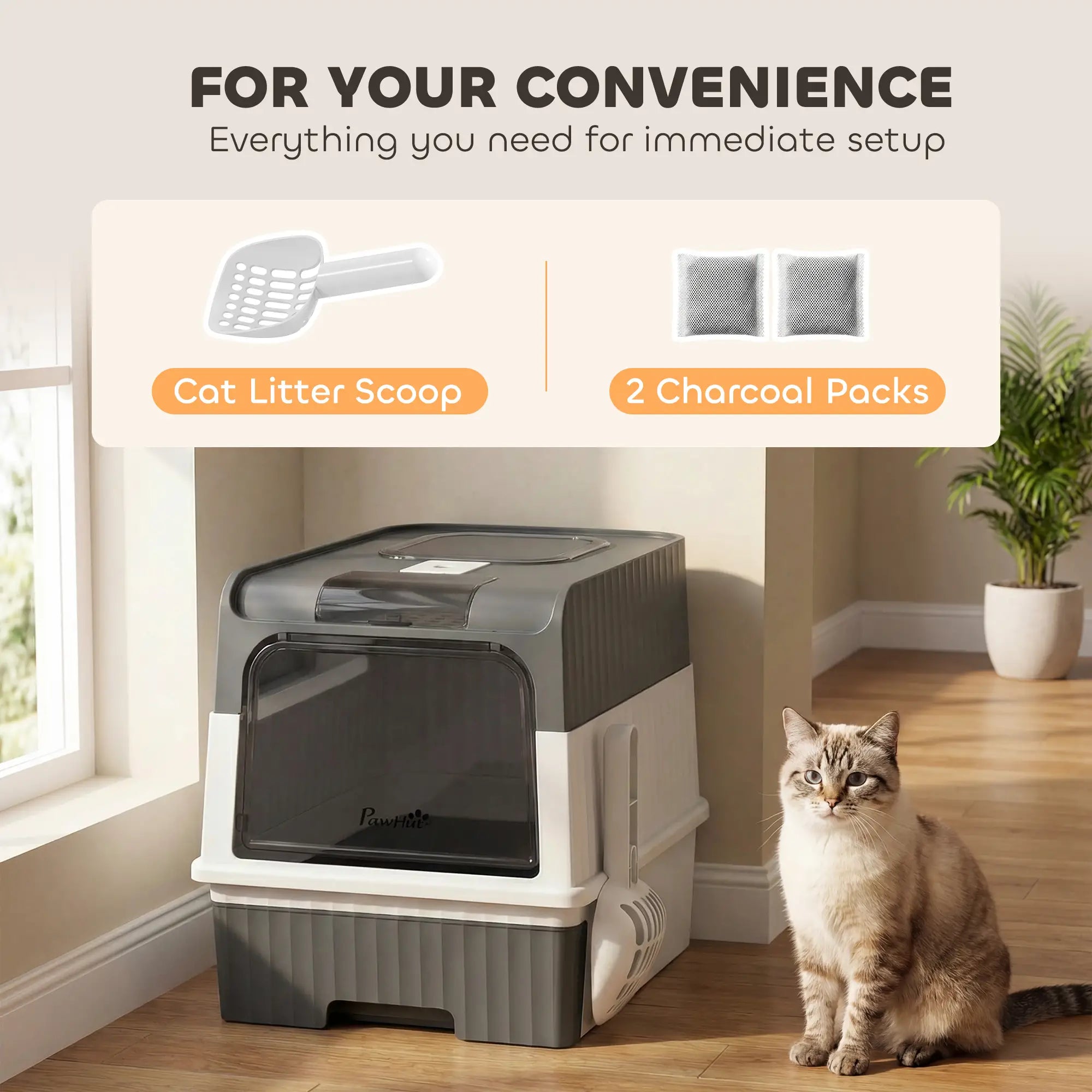 Enclosed Cat Litter Box with Drawer, Scoop, Grey Cat Litter Box Enclosures at Gallery Canada