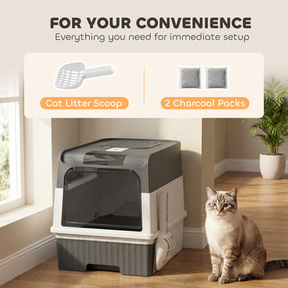 Enclosed Cat Litter Box with Drawer, Scoop, Grey Cat Litter Box Enclosures at Gallery Canada