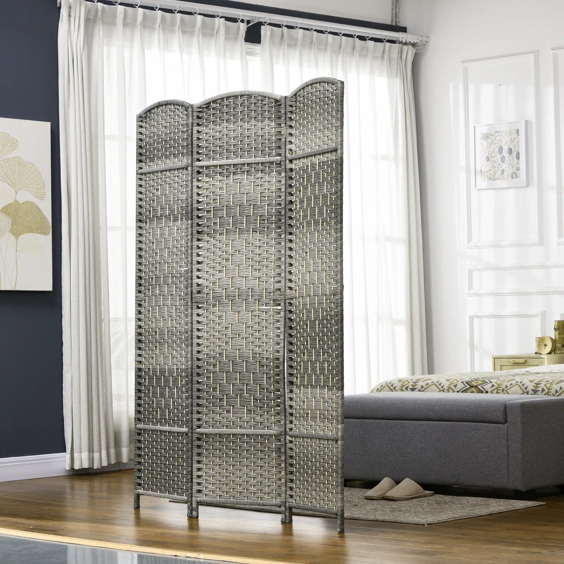 6 Ft Tall Folding Room Divider, 3 Panel Portable Privacy Screen, Mixed Grey Room Dividers at Gallery Canada