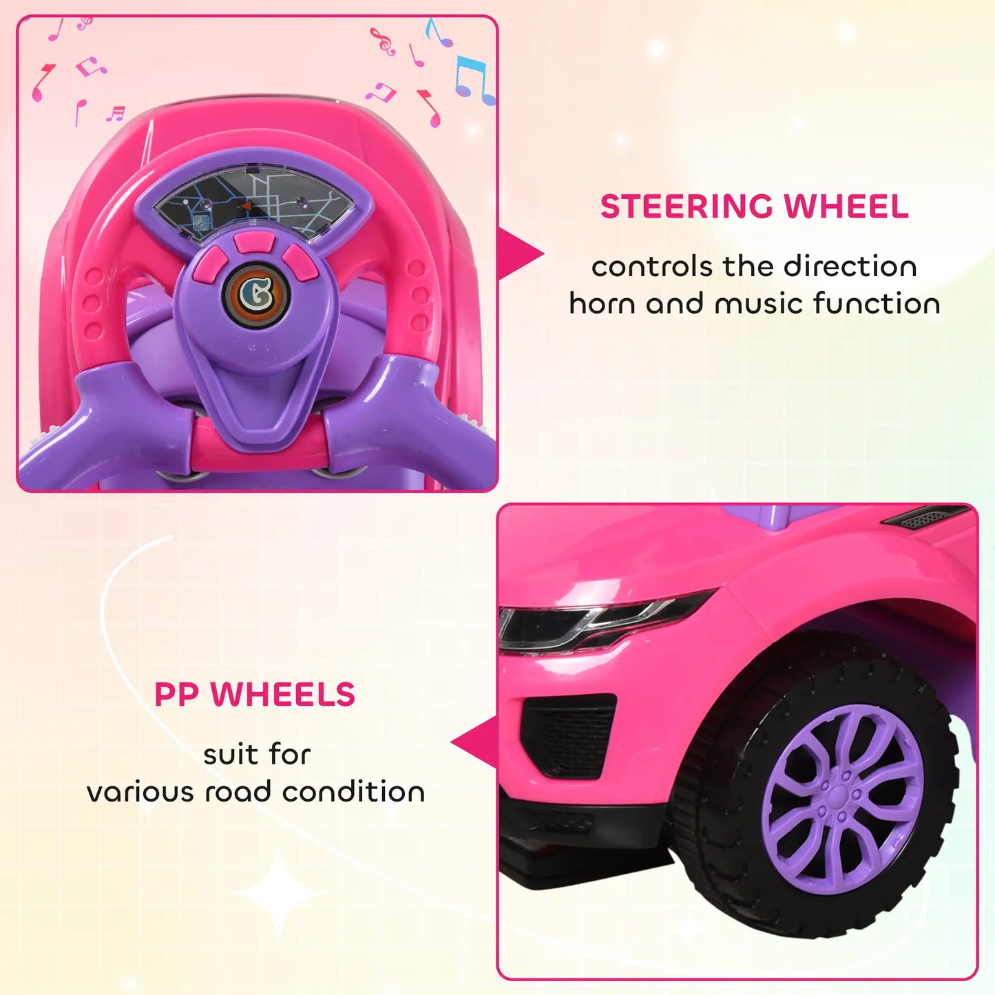 2 in 1 Kid Ride on Car, Push Stroller, 1-3 Years, Pink Push Cars for Toddlers at Gallery Canada