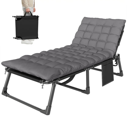 75 cm Wide Folding Chaise Lounge Chair, Cushion, Side Pocket, Dark Grey Lounger Chairs at Gallery Canada