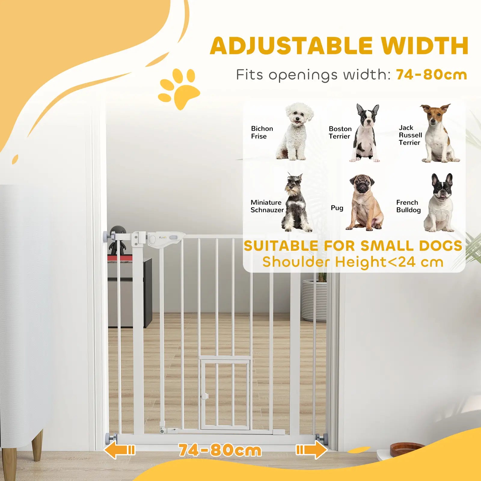 Extra Wide Pet Gate With Cat Door, Auto Closing, 29-32 Inch, White Houses, Kennels & Pens at Gallery Canada