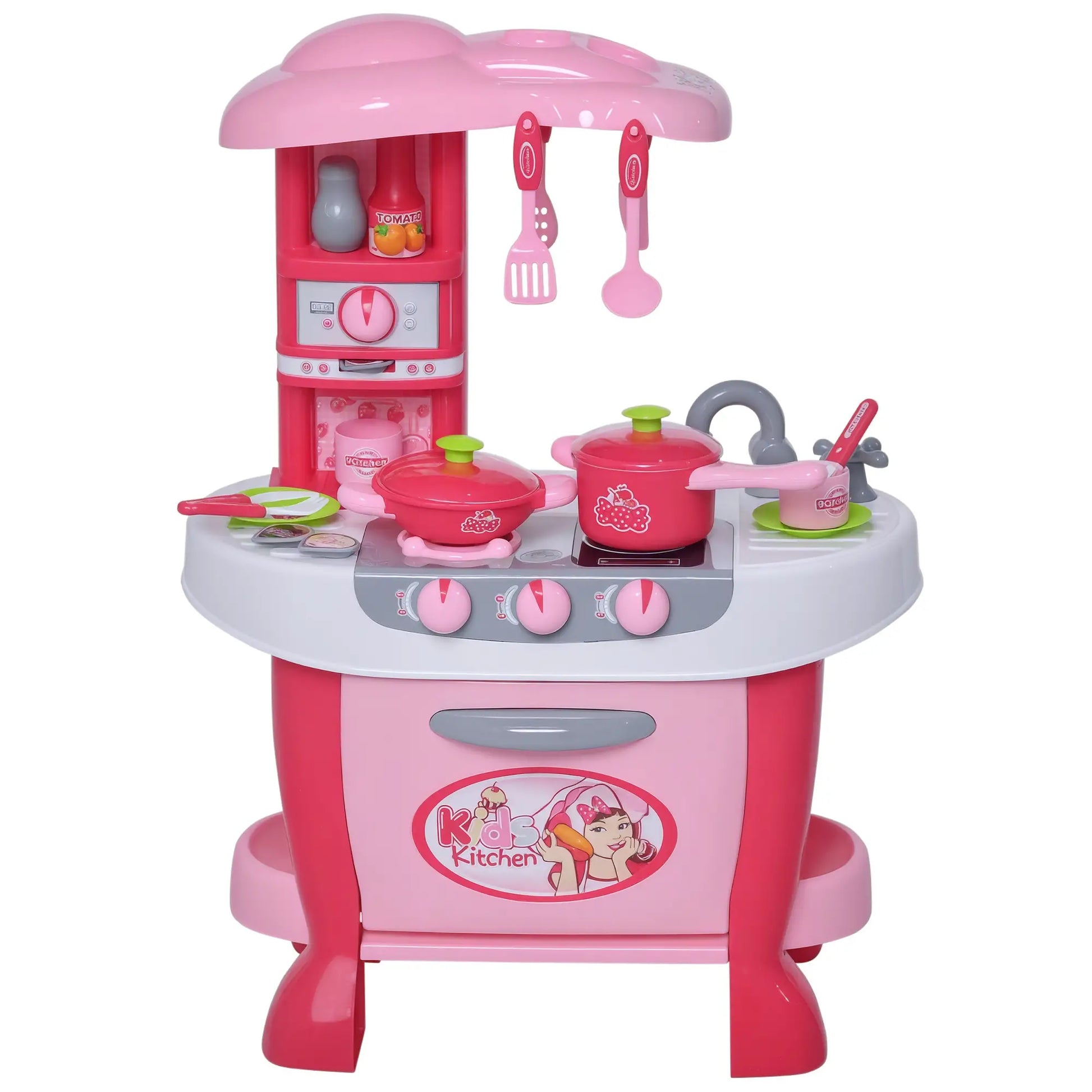 Kids Kitchen Playset, Pretend Toy with Light, Sound, 38Pcs, Pink Play Kitchen Pink at Gallery Canada