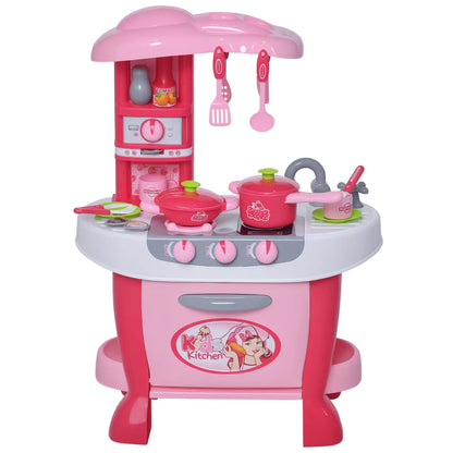 Kids Kitchen Playset, Pretend Toy with Light, Sound, 38Pcs, Pink Play Kitchen Pink at Gallery Canada