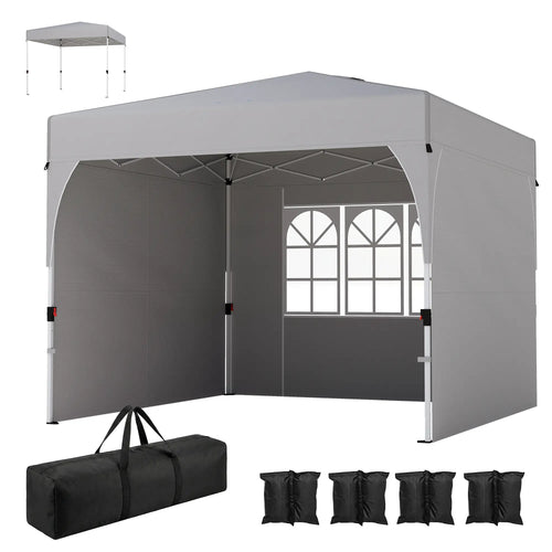 9.6 x 9.6 ft Pop Up Canopy Tent, 3 Sidewalls, UPF 50+, Light Grey