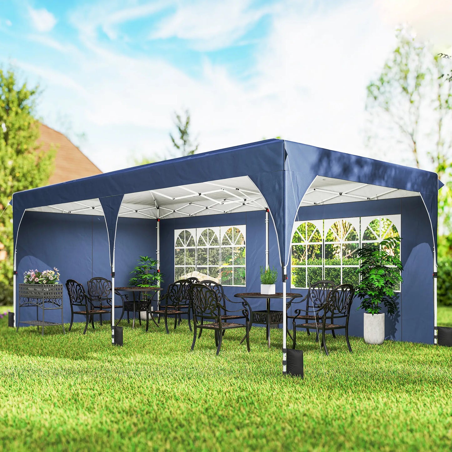 10 x 20 ft Pop Up Canopy Tent, UPF 50+, 6 Sandbags, Dark Blue Pop Up Canopies at Gallery Canada